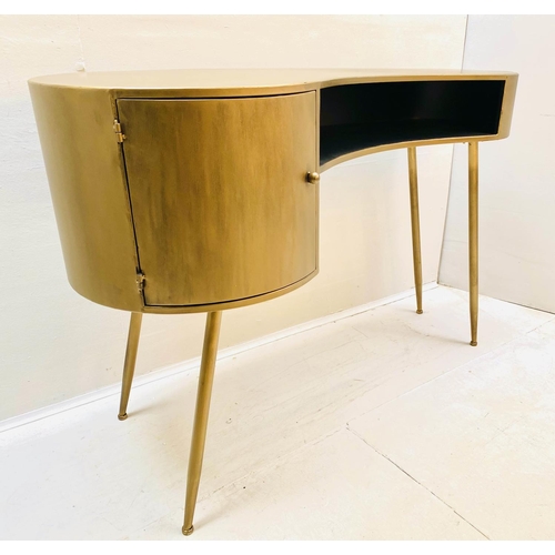 374 - DESK, 1950s Italian inspired, gilt metal, 81cm high, 120cm wide, 50cm deep, single cupboard section.