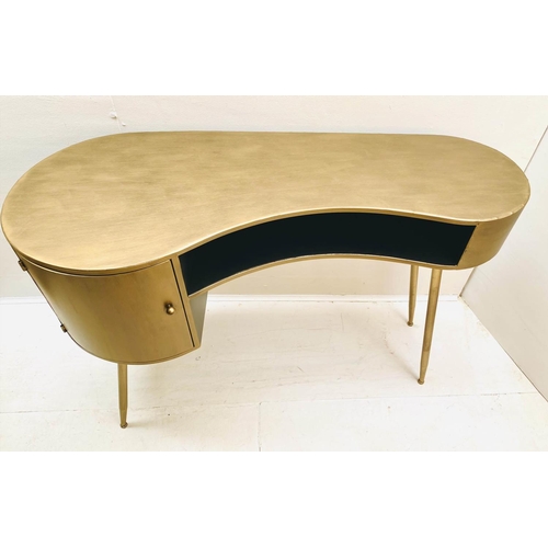 374 - DESK, 1950s Italian inspired, gilt metal, 81cm high, 120cm wide, 50cm deep, single cupboard section.