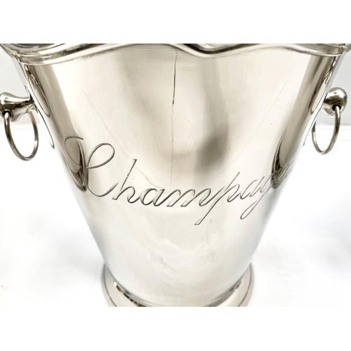 375 - TWIN HANDLED CHAMPAGNE BUCKETS, 23cm high, 22cm wide, 19cm diameter, a set of three, silver plated, ... 