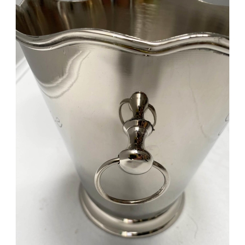 375 - TWIN HANDLED CHAMPAGNE BUCKETS, 23cm high, 22cm wide, 19cm diameter, a set of three, silver plated, ... 