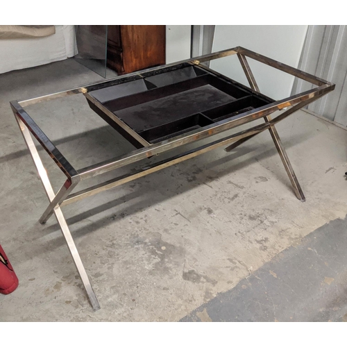 465 - PORADA STYLO DESK, by T. Colzani, glass and metal, 140cm x 70cm x 76cm H.