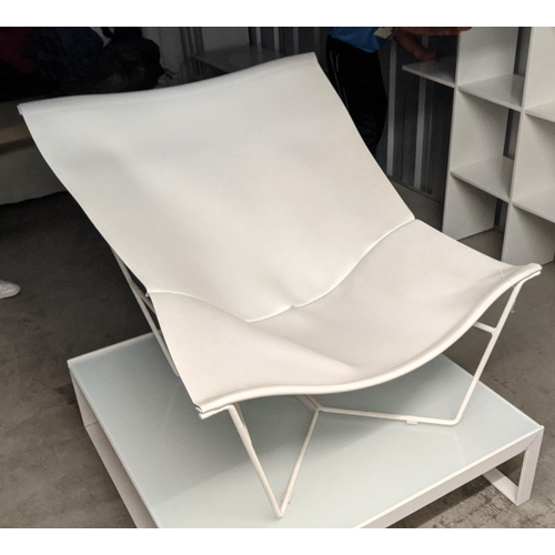 463 - SEMENA ARMCHAIR BY DAVID WEEKS, white leather, 90cm x 81cm H.