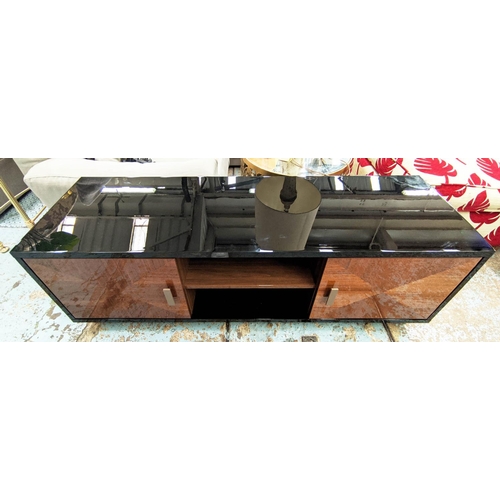 473 - MEDIA CONSOLE, Art Deco style, with two cabinet compartments, 160cm x 45.5cm x 50.5cm, flanking cent... 