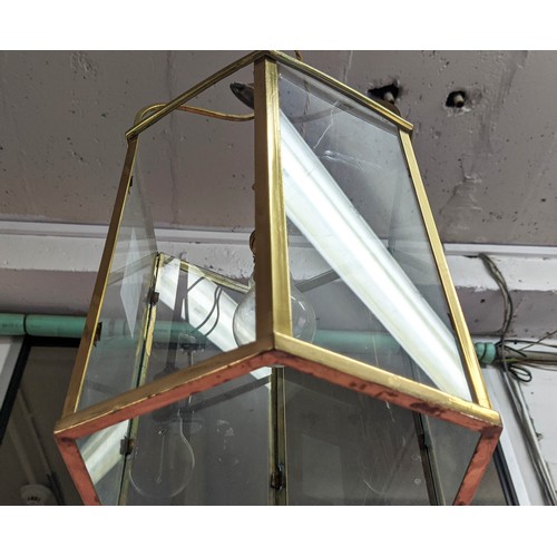 475 - HALL LANTERN, gilt metal and glazed, 105cm drop.