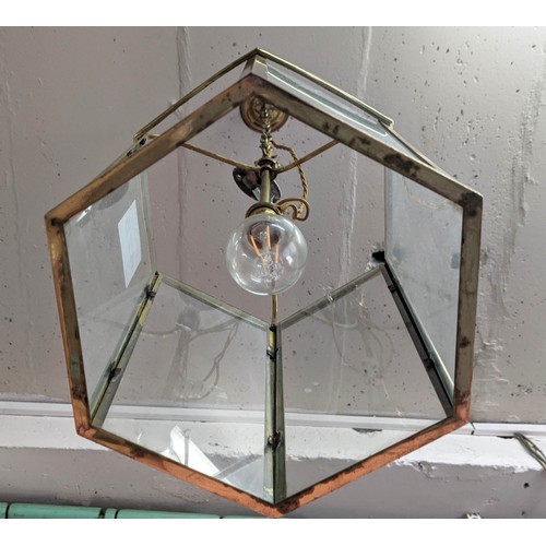 475 - HALL LANTERN, gilt metal and glazed, 105cm drop.