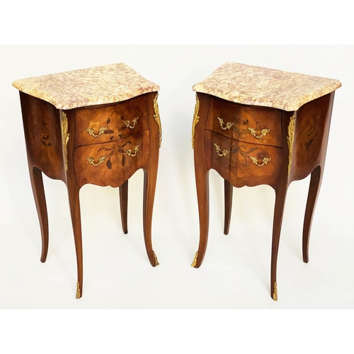 125 - TABLES DE NUIT, a pair, French kingwood and floral marquetry inlaid each with two drawers, 76cm H x ... 