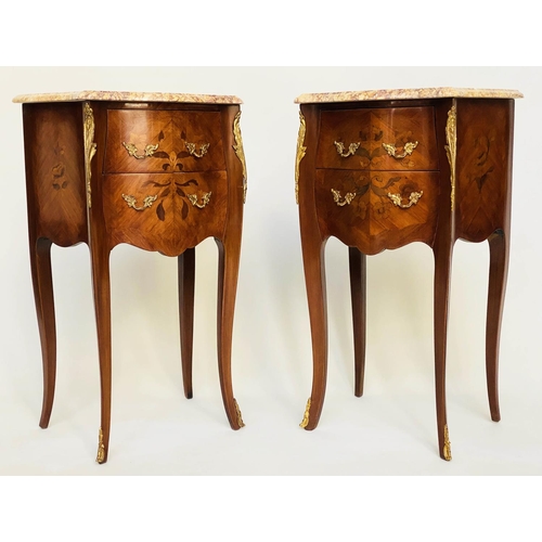 125 - TABLES DE NUIT, a pair, French kingwood and floral marquetry inlaid each with two drawers, 76cm H x ... 