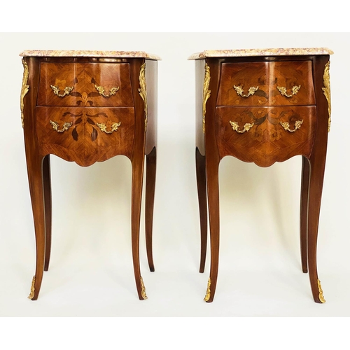 125 - TABLES DE NUIT, a pair, French kingwood and floral marquetry inlaid each with two drawers, 76cm H x ... 