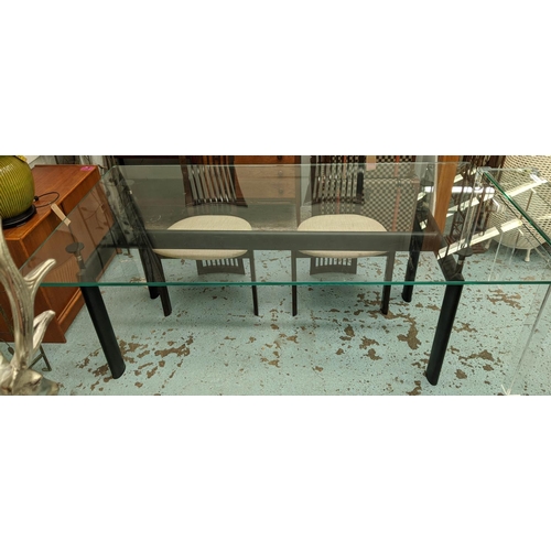 303 - AFTER LE COURBUSIER LC6 STYLE DINING TABLE, glass top, 200cm x 107cm x 75cm.