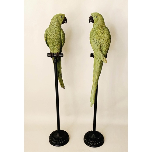 321 - SCULPTURAL PARROTS, a pair, 116cm H x 25cm W, polychrome finish. (2)