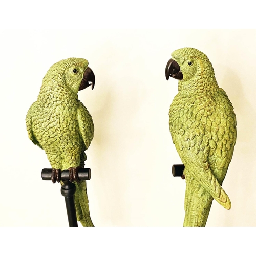 321 - SCULPTURAL PARROTS, a pair, 116cm H x 25cm W, polychrome finish. (2)