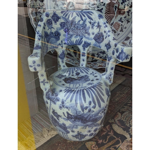 332 - GARDEN SIDE CHAIRS, a pair, Chinese Export style blue and white ceramic, 68cm H. (2)