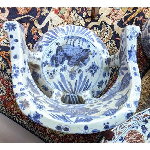 332 - GARDEN SIDE CHAIRS, a pair, Chinese Export style blue and white ceramic, 68cm H. (2)