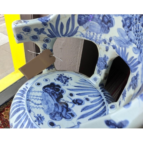 332 - GARDEN SIDE CHAIRS, a pair, Chinese Export style blue and white ceramic, 68cm H. (2)