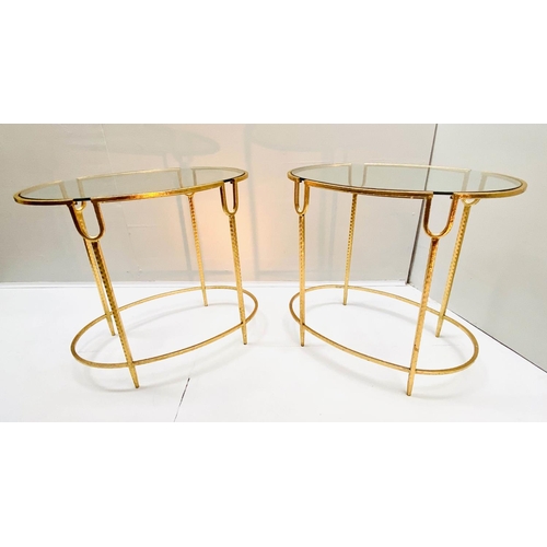 363 - SIDE TABLES, a pair, 61cm x 42cm x 55cm, 1950s French style, gilt metal frames, glass tops. (2)