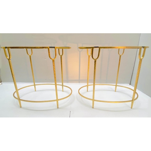 363 - SIDE TABLES, a pair, 61cm x 42cm x 55cm, 1950s French style, gilt metal frames, glass tops. (2)