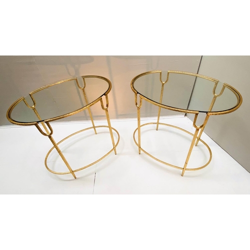 363 - SIDE TABLES, a pair, 61cm x 42cm x 55cm, 1950s French style, gilt metal frames, glass tops. (2)