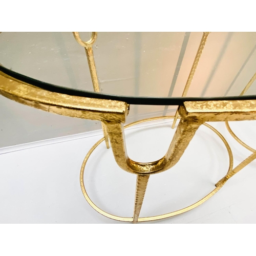 363 - SIDE TABLES, a pair, 61cm x 42cm x 55cm, 1950s French style, gilt metal frames, glass tops. (2)