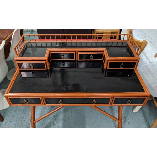 342 - DESK, 94cm high, 104cm wide, 64cm deep, Aesthetic style, bamboo and black lacquered with seven drawe... 