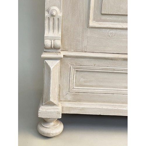 209 - ARMOIRE, 19th century French traditionally grey painted with two panelled doors enclosing hanging sp... 