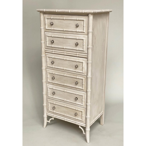 179 - FAUX BAMBOO CHEST, grey painted with six drawers, 143cm H x 66cm W x 49cm D.