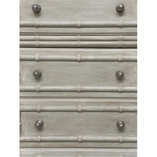 179 - FAUX BAMBOO CHEST, grey painted with six drawers, 143cm H x 66cm W x 49cm D.