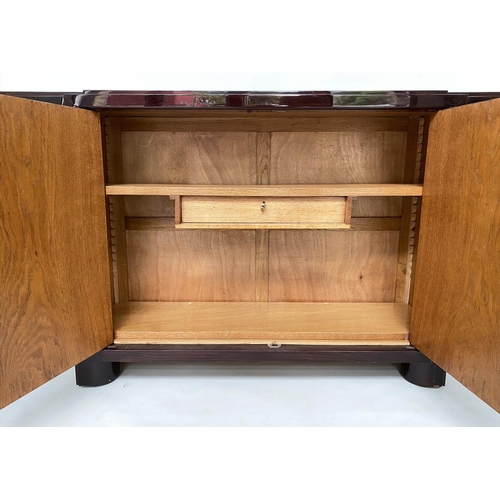 276 - SIDEBOARD, Contemporary lacquered hardwood with two doors and open protruding shelves, 200cm W x 32x... 