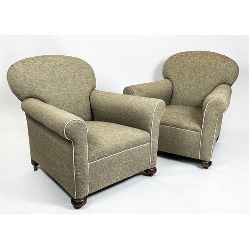 137 - ARMCHAIRS, a pair, English Art Deco, woven fabric with piped detail, 83cm W x 80cm H. (2)