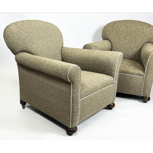 137 - ARMCHAIRS, a pair, English Art Deco, woven fabric with piped detail, 83cm W x 80cm H. (2)