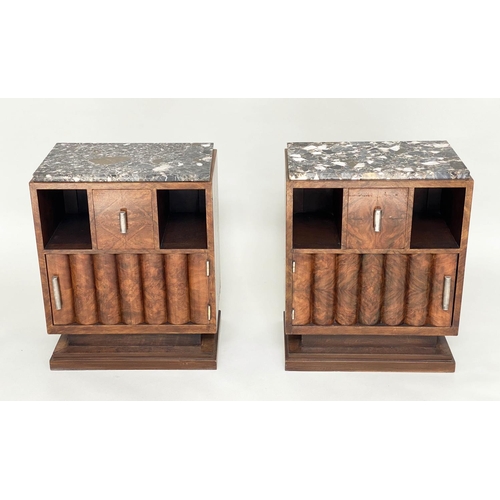 105 - ART DECO CABINETS, a pair, burr walnut each with drawer and bolection moulded door, 50cm W x 31cm D ... 