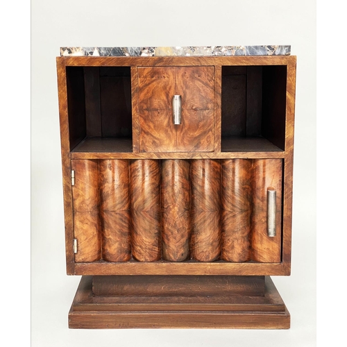 105 - ART DECO CABINETS, a pair, burr walnut each with drawer and bolection moulded door, 50cm W x 31cm D ... 