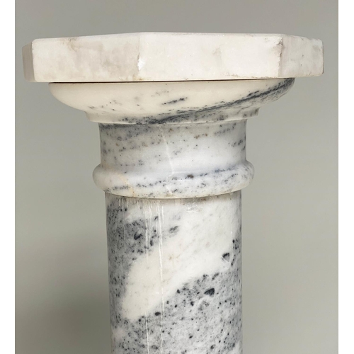 106 - MARBLE COLUMNS, a pair, white marble with octagonal top and bases, 102cm H x 33cm W. (2)