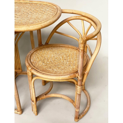 116 - TERRACE SUITE, rattan framed, wicker panelled and cane bound, oval with companion pair of chairs, 10... 