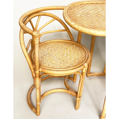 116 - TERRACE SUITE, rattan framed, wicker panelled and cane bound, oval with companion pair of chairs, 10... 