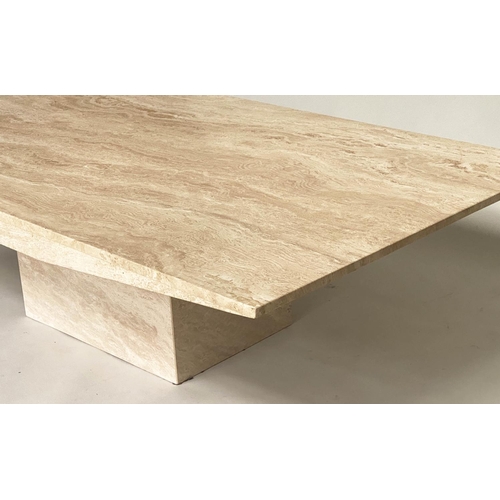 122 - TRAVERTINE LOW TABLE, Italian marble rectangular with shaped sides, 170cm W x 100cm D x 45cm H.