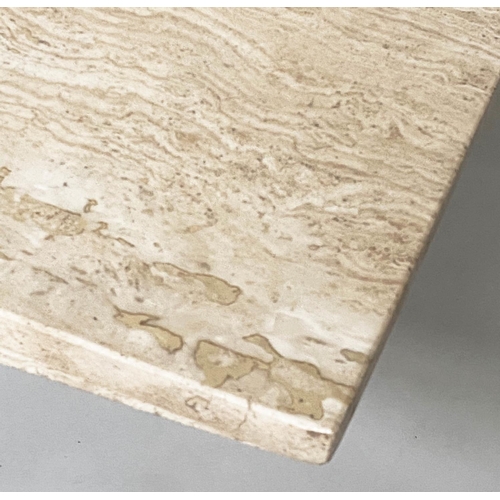 122 - TRAVERTINE LOW TABLE, Italian marble rectangular with shaped sides, 170cm W x 100cm D x 45cm H.