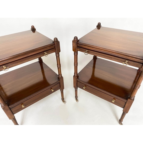 124 - LAMP TABLES, a pair, George III design figured mahogany each with slide and under tierdrawer, 45cm W... 