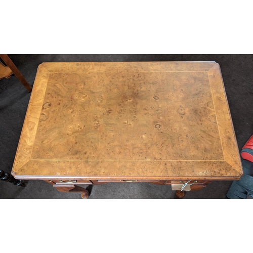 142 - QUEEN ANNE STYLE LOWBOY, burr elm, fitted with three drawers, raised on cabriole legs, 70cm H x 69cm... 