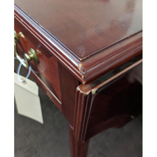 144 - PEMBROKE TABLE, Regency style, mahogany finish, fitted with a single drawer, turned supports, 61cm H... 