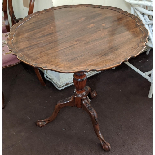 145 - TRIPOD TABLE, George III mahogany with pie crust tilting top, baluster turned column, raised on cabr... 