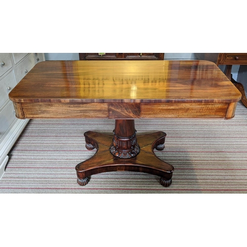 146 - PEDESTAL WRITING TABLE, early Victorian, goncalo alves, fitted with two drawers, barrel turned colum... 