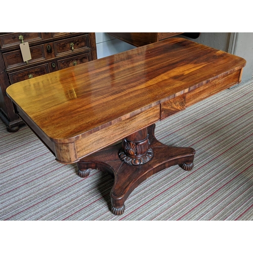 146 - PEDESTAL WRITING TABLE, early Victorian, goncalo alves, fitted with two drawers, barrel turned colum... 