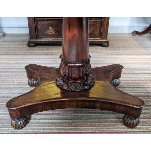 146 - PEDESTAL WRITING TABLE, early Victorian, goncalo alves, fitted with two drawers, barrel turned colum... 