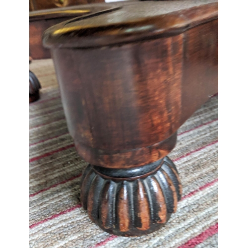 146 - PEDESTAL WRITING TABLE, early Victorian, goncalo alves, fitted with two drawers, barrel turned colum... 