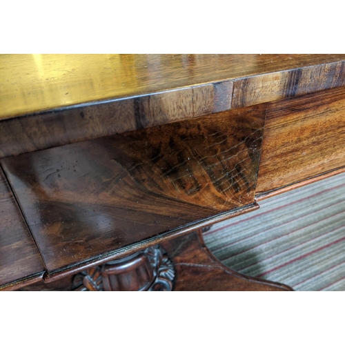 146 - PEDESTAL WRITING TABLE, early Victorian, goncalo alves, fitted with two drawers, barrel turned colum... 