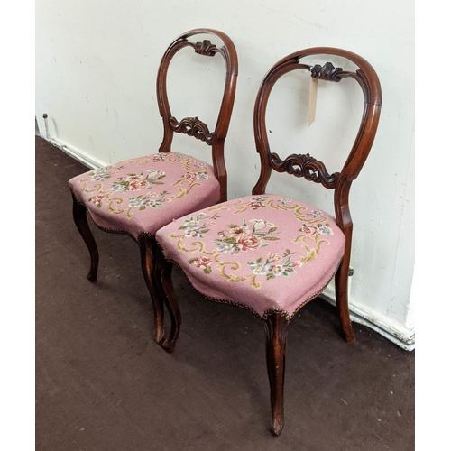 149 - SIDE TABLE, Victorian, plus two Victorian chairs, the mahogany table raised on bobbin legs, 69cm H x... 