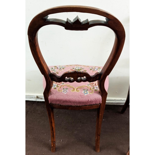 149 - SIDE TABLE, Victorian, plus two Victorian chairs, the mahogany table raised on bobbin legs, 69cm H x... 