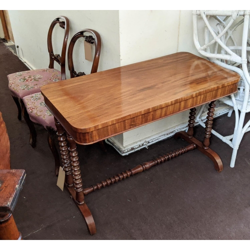 149 - SIDE TABLE, Victorian, plus two Victorian chairs, the mahogany table raised on bobbin legs, 69cm H x... 