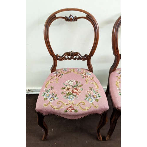 149 - SIDE TABLE, Victorian, plus two Victorian chairs, the mahogany table raised on bobbin legs, 69cm H x... 