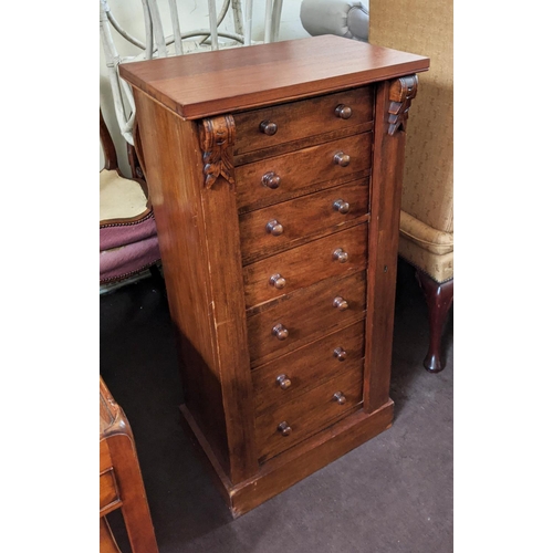 152 - WELLINGTON CHEST, Victorian and later mahogany fitted with seven graduated drawers, 103cm H x 51cm W... 